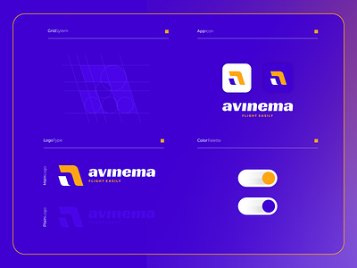 Avinema | Logo Composition app colorful design flight icon illustration logo logotype modern monogram order software travel ui