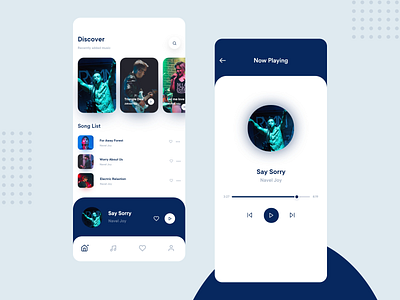 Music App app blue branding design illustration ios minimalism mobile music music app music player typography uiux ux web