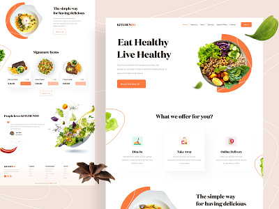 KITCHENOO || Landing Page Exploration 2020 app branding design food food illustration ios landing page design minimalism mobile online shop restaurant ui ux