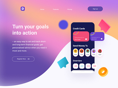 Bank application UI landing page