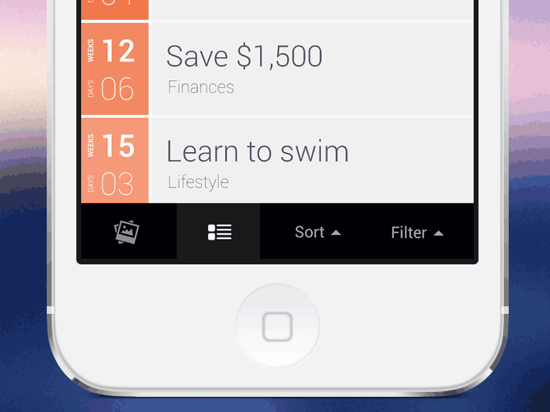 Sort [Animation] animation app application bottom navigation countdown diary interaction ios iphone journal menu transition ui ux
