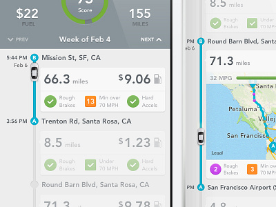 Automatic Trip Timeline app assistant automatic car css design driving front end iphone obd smart timeline trips ui ux visual web