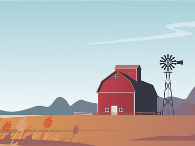 Rural landscape barn building calm design farm field gradient grass house illustration illustrator land landscape vector windmill