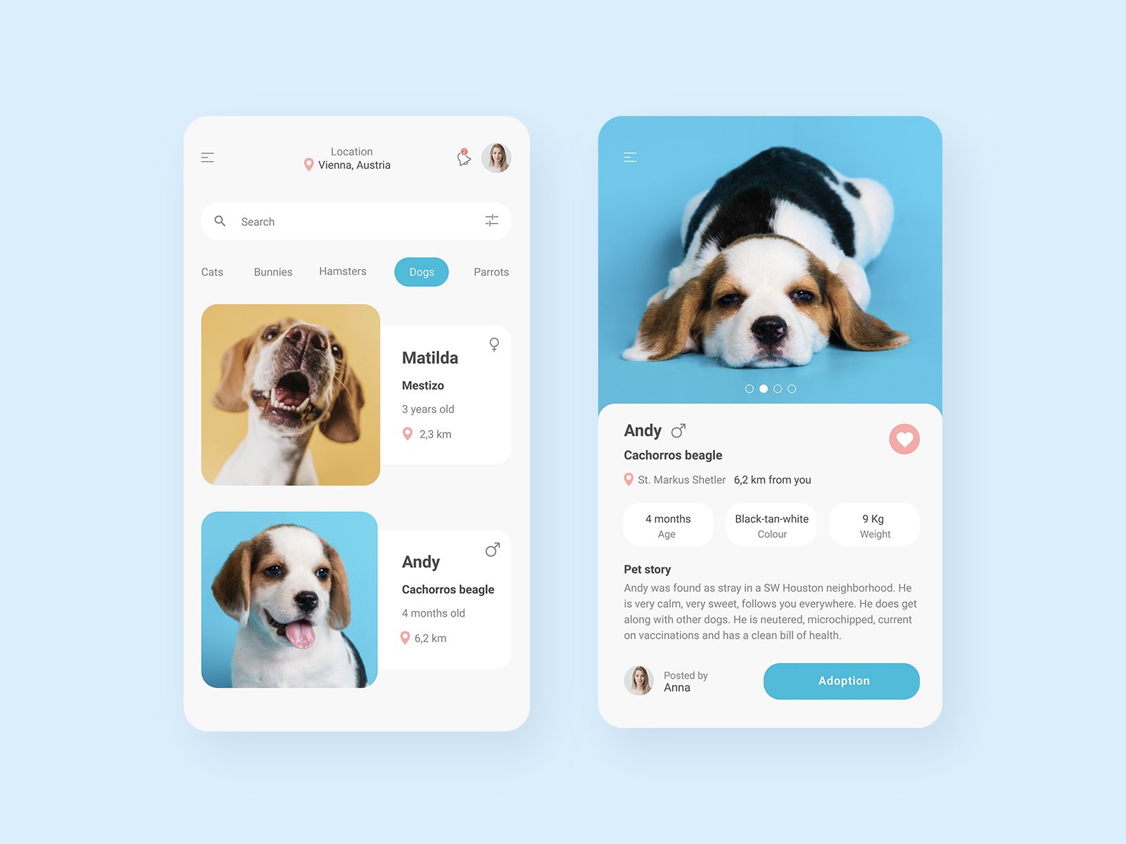 Pets Adoption App by Maria Bondarets on Dribbble