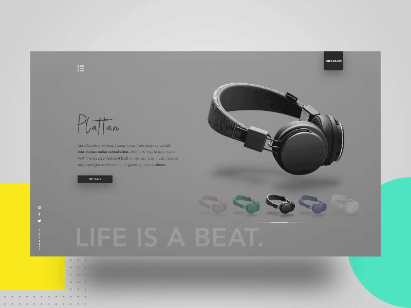 Product Landing Page anim headphone interaction landing product select ui ux