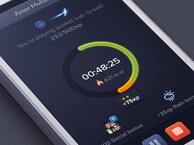 Healthy Heroes (start-time) app buttons dark game green health ios iphone orange progress bar ui ux yellow
