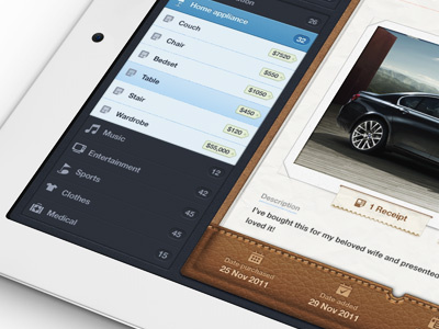 Getbelongings ipad app app ios ipad leather pad papers receipt stack stitches textures ui ux