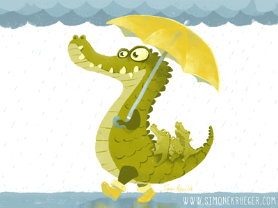 Strolling in the rain alligator animal crocodile family illustration jungle