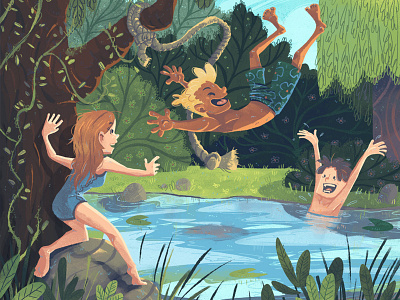 Secret summer lake fun illustration kidlitart kids summer wather