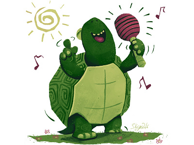 Cheerful Turtle beach illustration kidlitart music nature ocean sea turtle