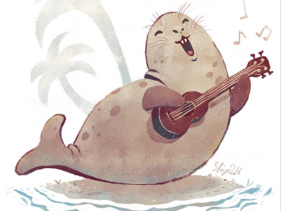 Ukulele Seal beach illustration kidlitart nature ocean sea seal ukulele