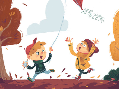 Flying Kite autumn discover family illustration kidlitart kids kite nature