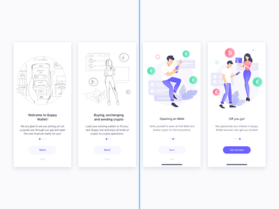 Mobile app Quppy Wallet, Onboarding, Fintech | Lepshey app app design banking banking app bankingapp design finance fintech graphic design illustration mobile app neobank onboarding product product design startup ui ux uxui wallet