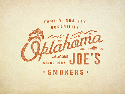 OKJs Four badge bbq branding illustration logo oklahoma outdoor retro rugged script smoker texture typography vector vintage