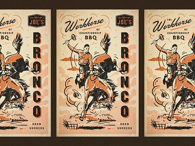 OKJs Bronco badge bbq branding hand drawn illustration okj oklahoma poster retro script smoker texture typography vintage