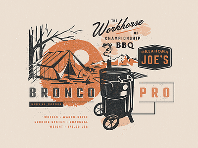 Bronco Pro 50s 60s badge bbq branding design illustration meat oklahoma retro script smokers texture typography vintage