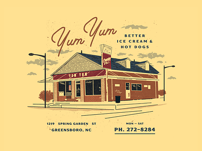 Yum Yum apparel branding design hot dog icecream illustration north carolina print retro screen print script texture typography vintage