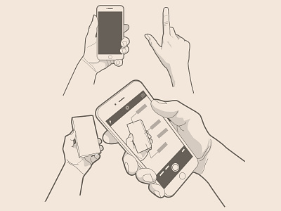 Instructional hand holding. iphone instructional technical drawing
