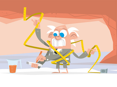Measuring the cave cave design flat graphic character measuring professor