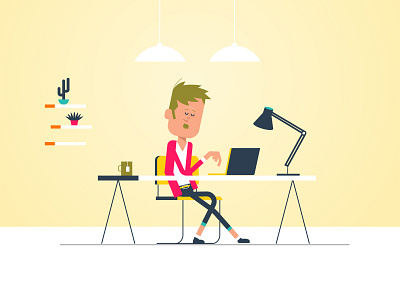 sitting at desk with laptop boy character characterdesign design desk deskjob drawing flat flat design graphic character hipster illustration laptop vector vector art working at home