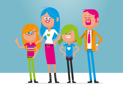 happy family in color animation bracelets character character design design family flat flat design girl goaty graphic character illustration pigtails vector vector art