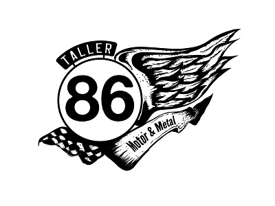 Taller 86 Final Logo black and white garage logotype metal motor motorcycle racing flag vector wings
