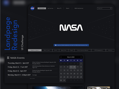 NASA Landing-page Redesign calendar dark ui event landpage nasa neumorphism redesign