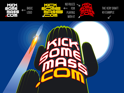 KickSomeMass cactus concept design draft illustration key visual lettering logo rocket sketch typography vector