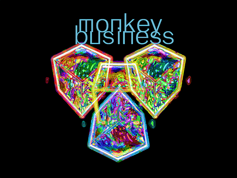 MONKEY BUSINESS animation branding business cube design displace distortion graphic design illustration monkey motion mrt poster reflexion rotation