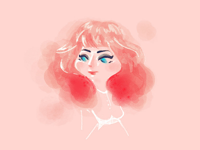 Hedvig blue eyes brushes cute feminine girl pink redhead texture watercolor