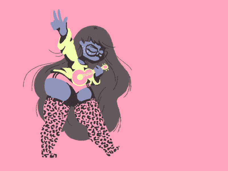 Pear Shaped Girl #4 playing glasses socks ukulele shaped pear girl chubby