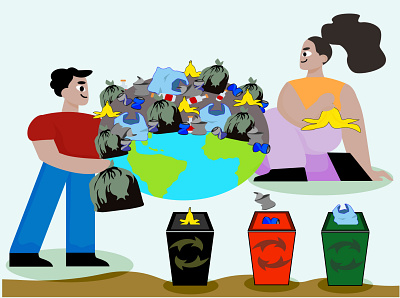 save the planet from garbage design garbage illustration peoples planet recycle save vector