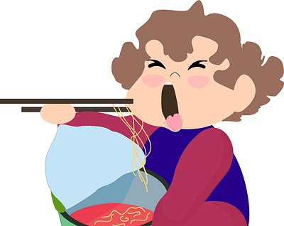 child eating noodles child design eat food illustration vector