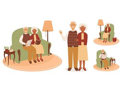 Happy seniors couple couple design illustration old people read senior