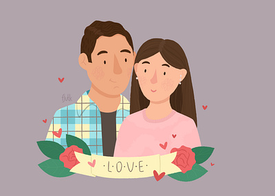 Couple Portrait for Valentine's Day boy couple design girl illustration love rose valentine
