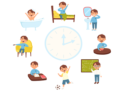 Illustrations for a children's educational book book boy child clock design illustration