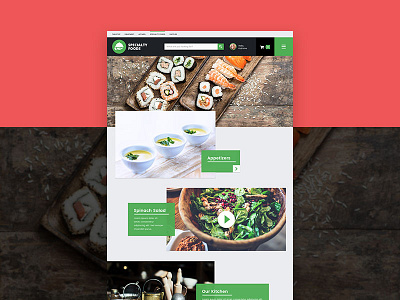 Specialty Foods: Landing Page bold cards clean food landing page material photography professional shopping store storytelling sushi