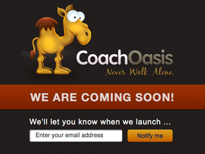 CoachOasis Coming Soon page coming soon design mascot