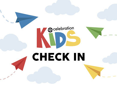 KiDS Check In art branding celebration children church clouds colorful illustration kids ministry paper airplane playful poster sky vector