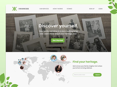 Family Ancestry Search - Kwan Kode ancestry design family family tree landing design landing page landing page design ui ux website website concept website design