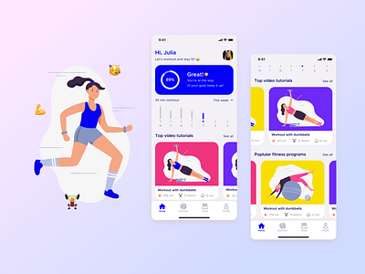 Fitness app concept 🏋️‍♂️ app application concept design fitness health home page mobile app nutrition program running sport training tutorial ui ui ux design ux video lessons