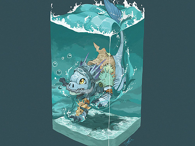 Slark container dota gaming illustration isometric slark water