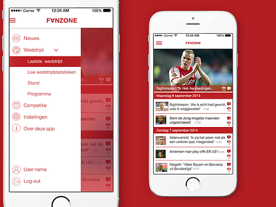 Fanzone app designs app football home menu red