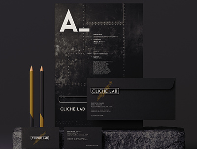 Cliche Lab architecture blackandwhite brand design brand identity branding businesscard contrast dark design logo texture typography