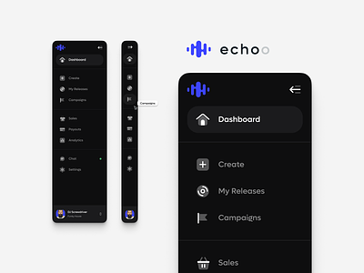 Echoo - menu concept design dashboard floating icons menu music playground ui ux