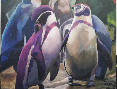 Humboldt Penguins - an acrylic painting acrylic painting chester zoo humboldt penguins penguins