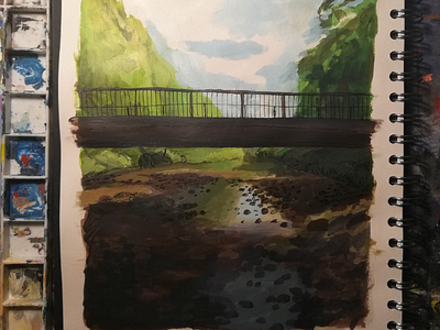 Bridge over a stream acrylicpainting nature river