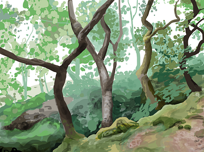 Forest trees digital painting forest gimp nature illustration