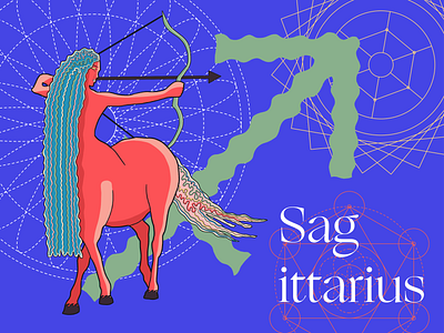 Sagittarius adobe illustrator art deco astrological astrology bow and arrow centaur design digital illustration digitalart drawing dribbbleweeklywarmup horoscope horoscopes illustration ogg procreate sagittarius typography