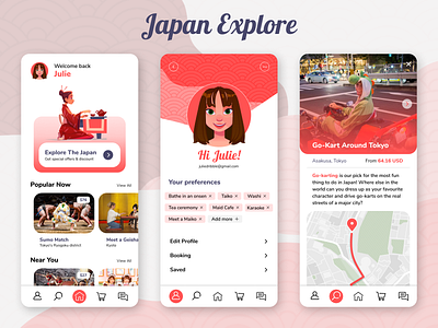 Mobile App, Japan explore app apps design designer dribbble graphic design hire japan japanese mobile red ui uidesigner ux uxdesigner vibe web web design webdesigner